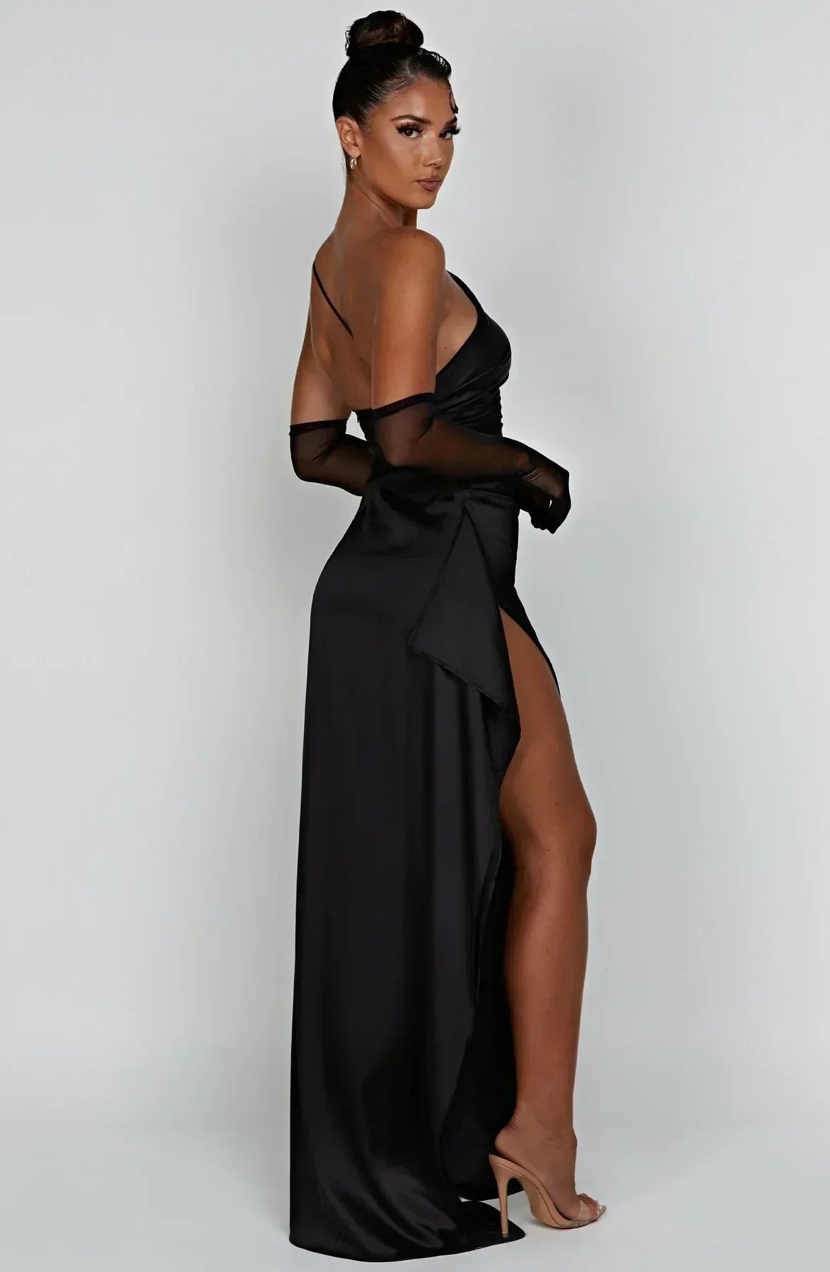 Women's One-Shoulder High-Slit Asymmetric Maxi Dress