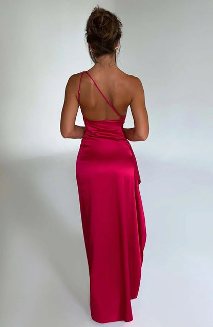 Women's One-Shoulder High-Slit Asymmetric Maxi Dress