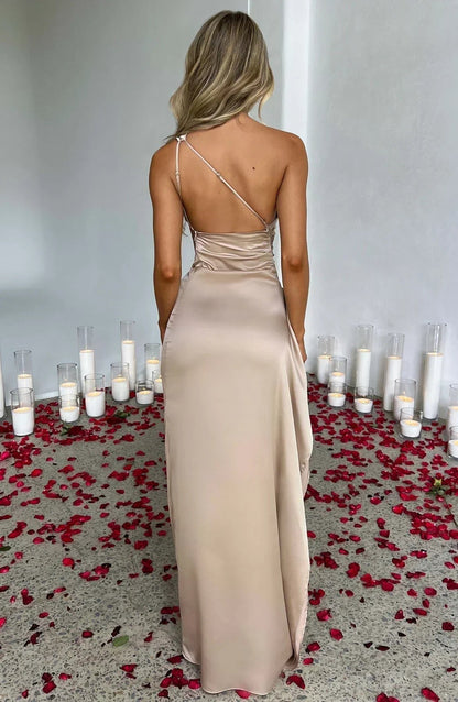 Women's One-Shoulder High-Slit Asymmetric Maxi Dress