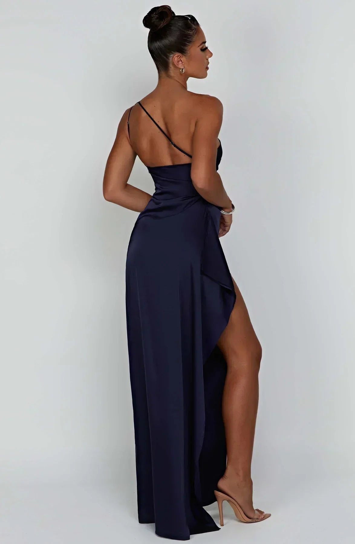 Women's One-Shoulder High-Slit Asymmetric Maxi Dress