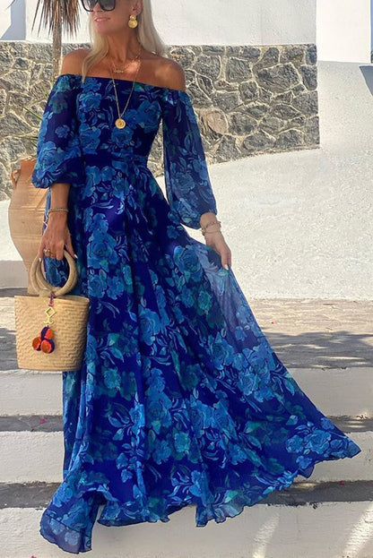 Mother of the Bride Off-the-Shoulder Floral Maxi Gown