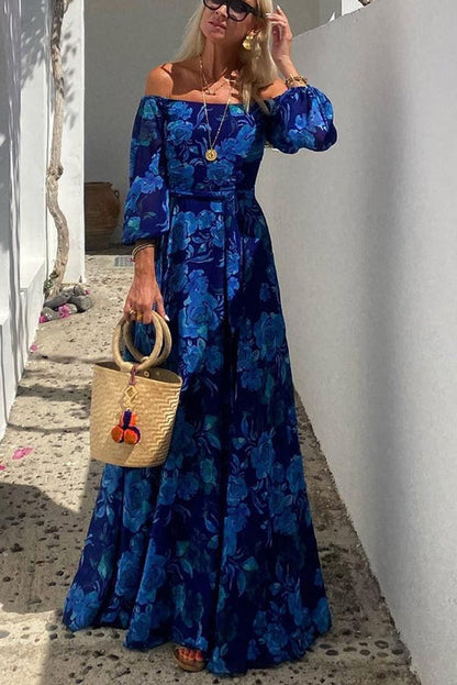 Mother of the Bride Off-the-Shoulder Floral Maxi Gown