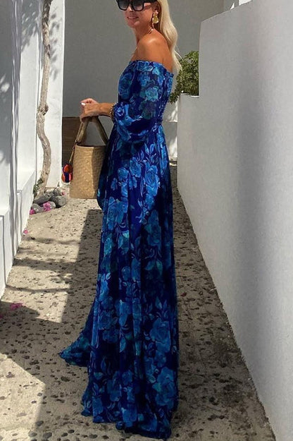 Mother of the Bride Off-the-Shoulder Floral Maxi Gown