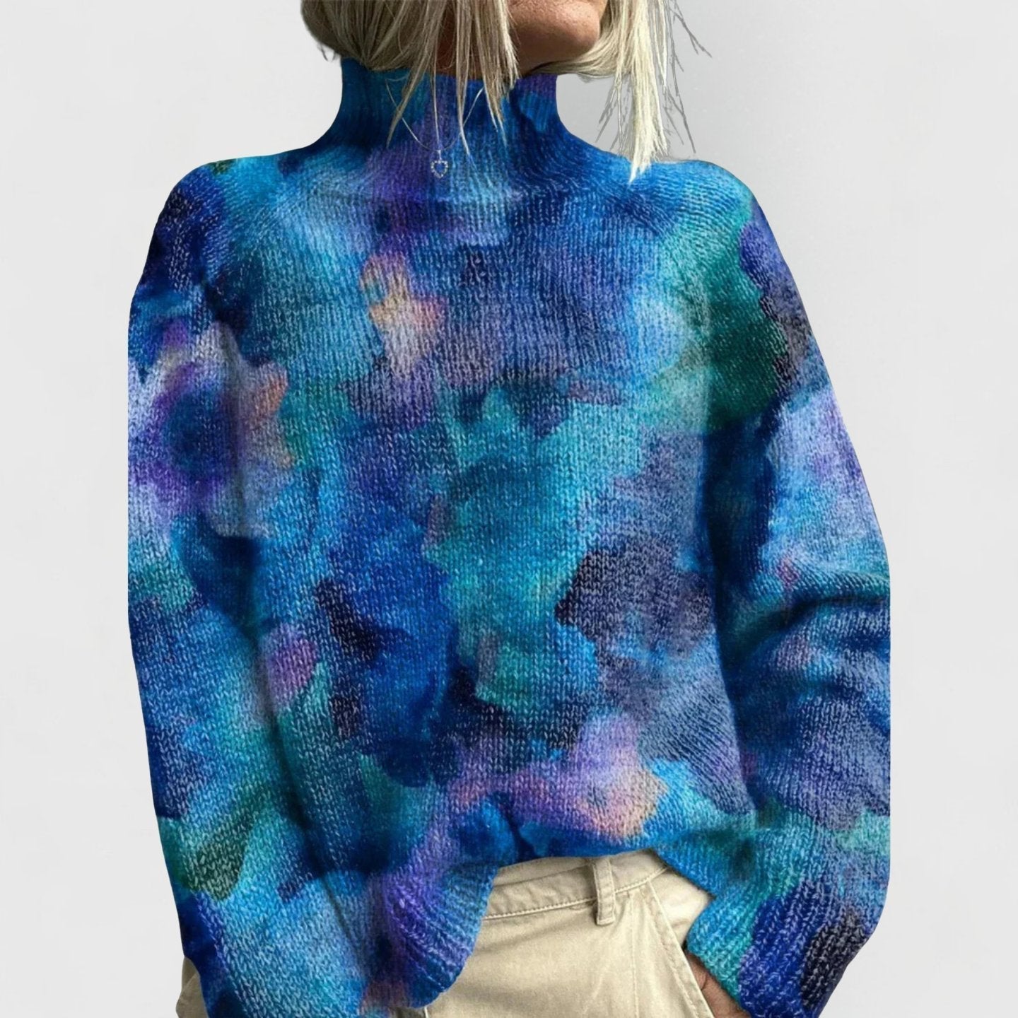 Women's Floral High-Neck Relaxed Knitted Pullover