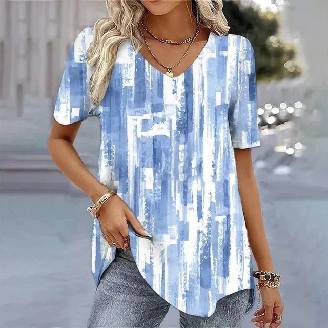 Women's Loose-Fit Short Sleeve Floral V-Neck Top