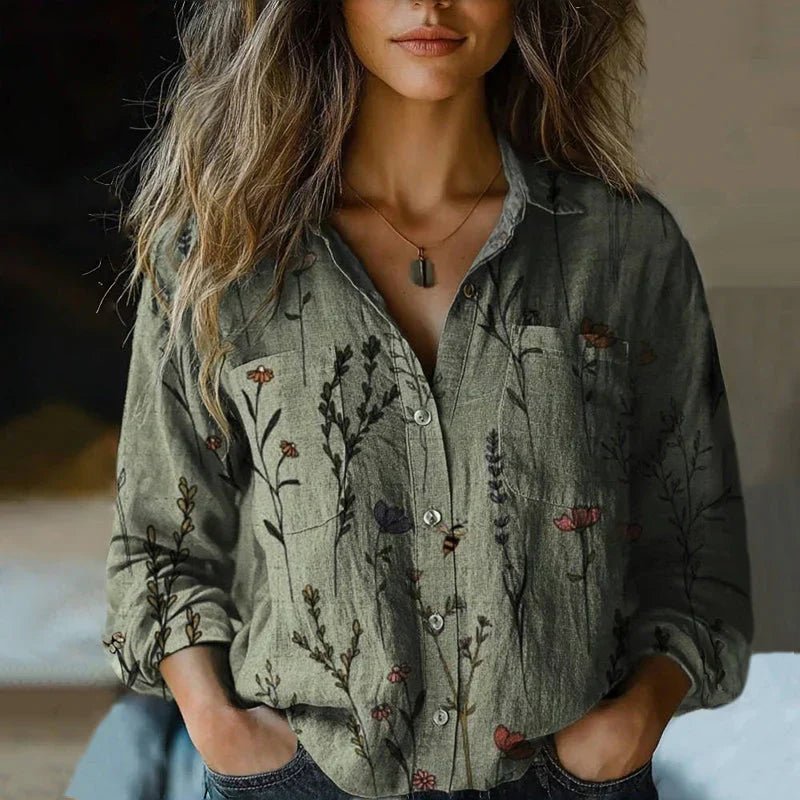 Women's Vintage Paisley Print Button-Front Boho Shirt