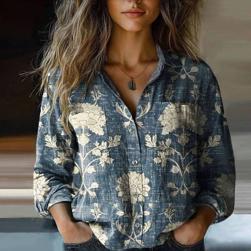 Women's Vintage Paisley Print Button-Front Boho Shirt