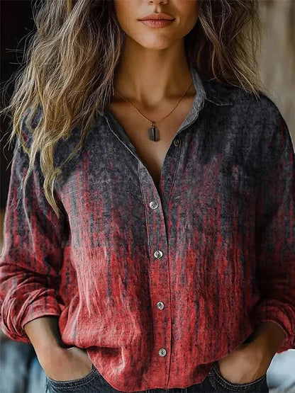 Women's Long-Sleeve Bohemian Floral Button-Up Blouse