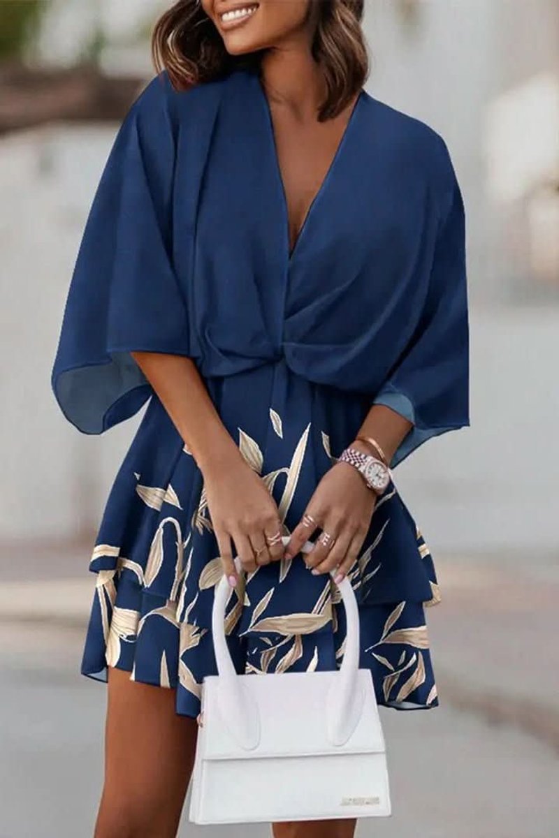 Women's Bohemian V-Neck Tropical Print Mini Cocktail Dress