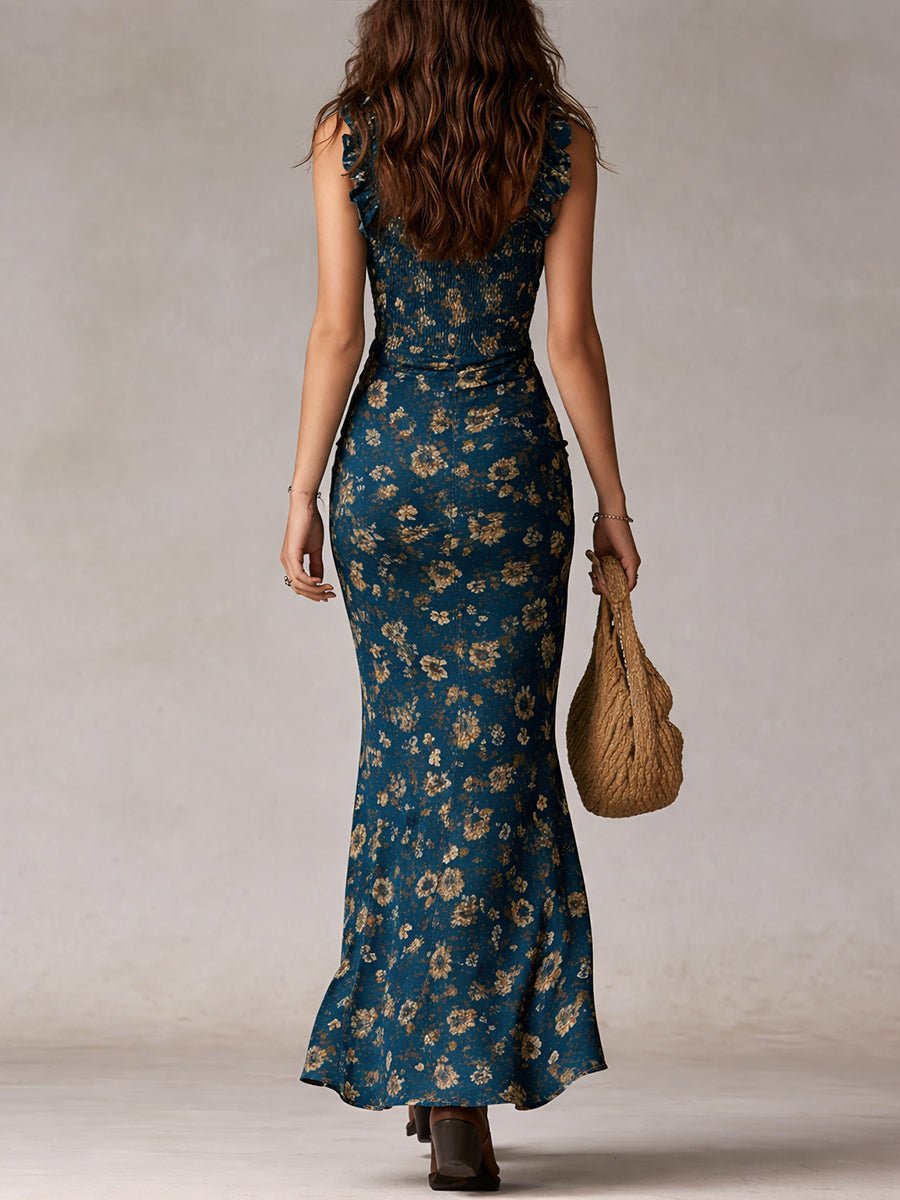 Women's Bohemian Floral Sleeveless Side-Slit Maxi Dress