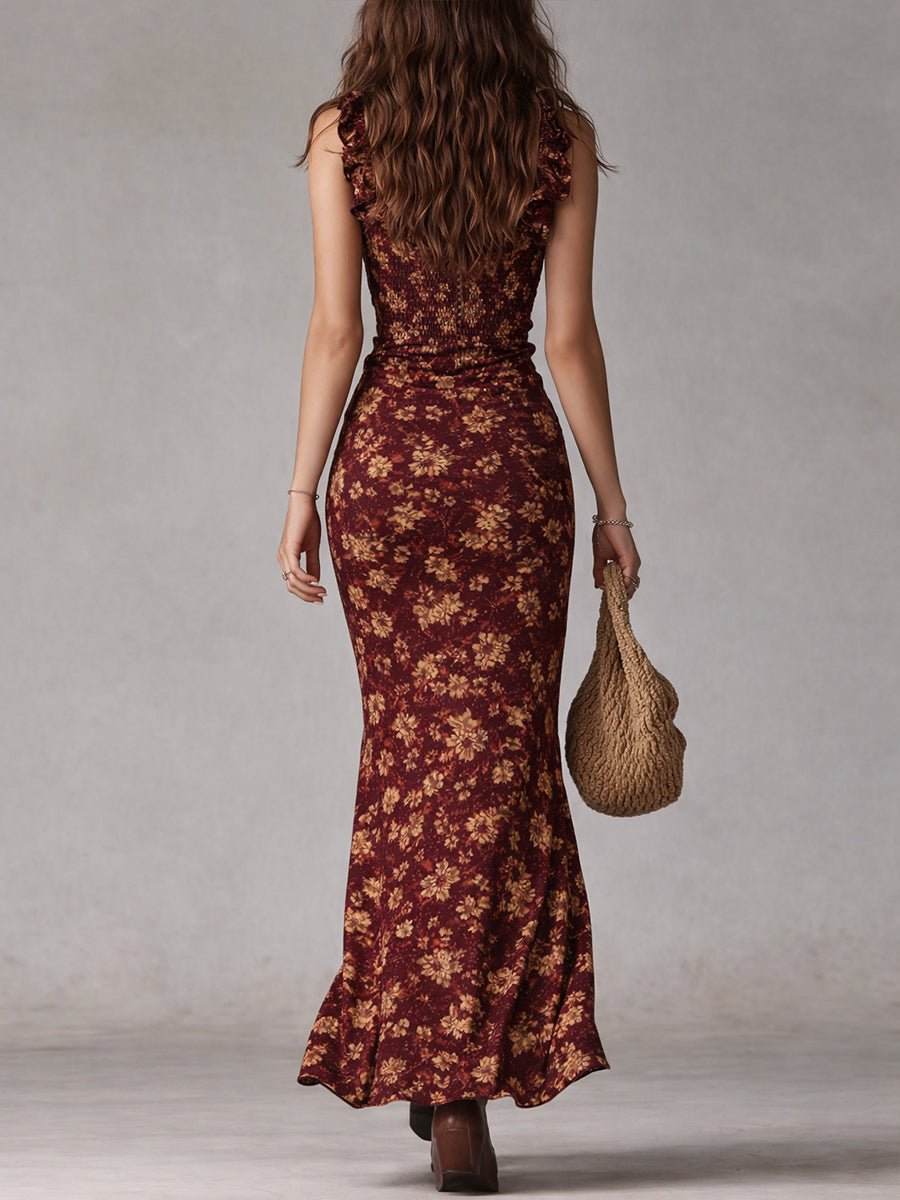 Women's Bohemian Floral Sleeveless Side-Slit Maxi Dress