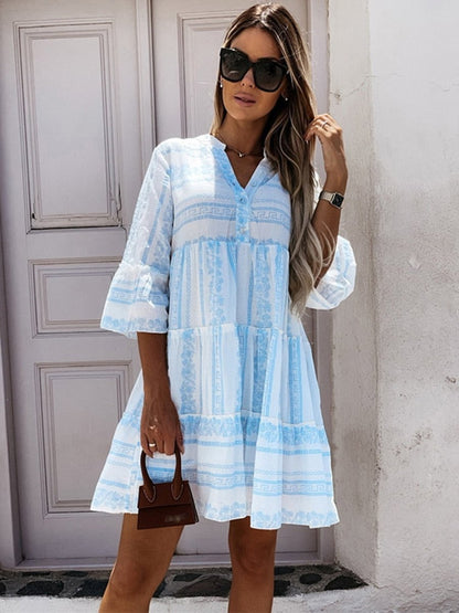 Women's Tiered Bohemian Summer Tunic Dress in Loose Fit