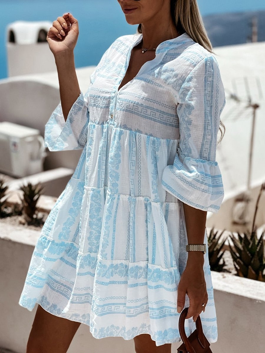 Women's Tiered Bohemian Summer Tunic Dress in Loose Fit