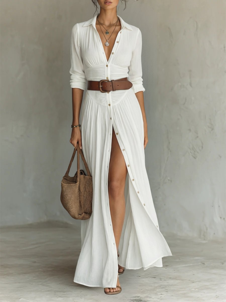 Women's Bohemian Belted Long Blouse Dress