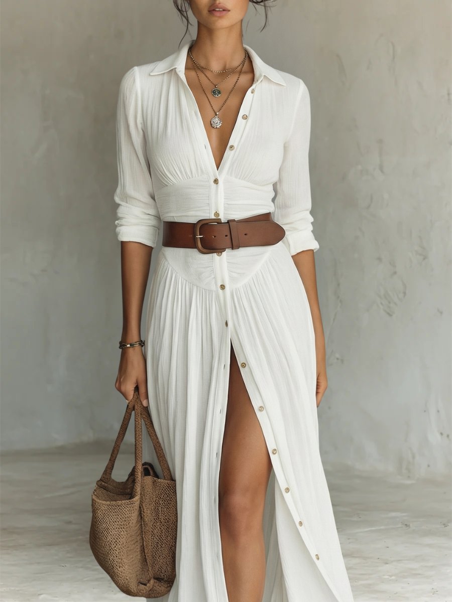 Women's Bohemian Belted Long Blouse Dress