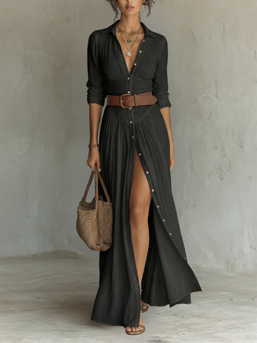Women's Bohemian Belted Long Blouse Dress
