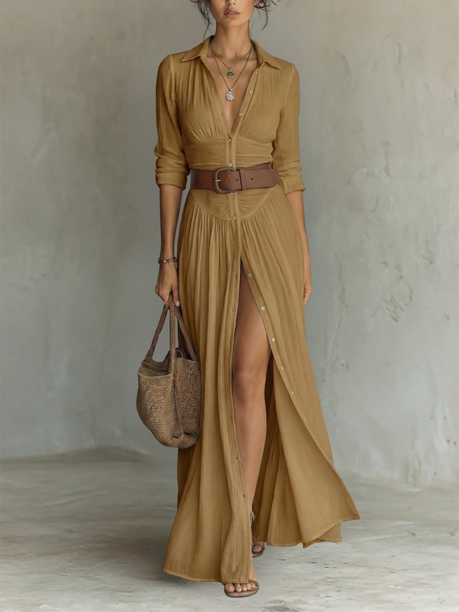 Women's Bohemian Belted Long Blouse Dress