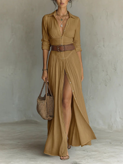 Women's Bohemian Belted Long Blouse Dress