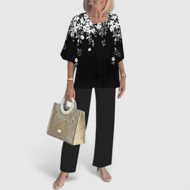 Women's Botanical Batwing Top and Wide-Leg Pants Set