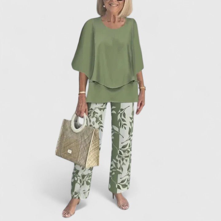 Women's Botanical Batwing Top and Wide-Leg Pants Set
