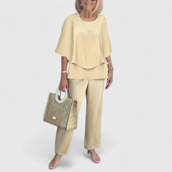Women's Botanical Batwing Top and Wide-Leg Pants Set