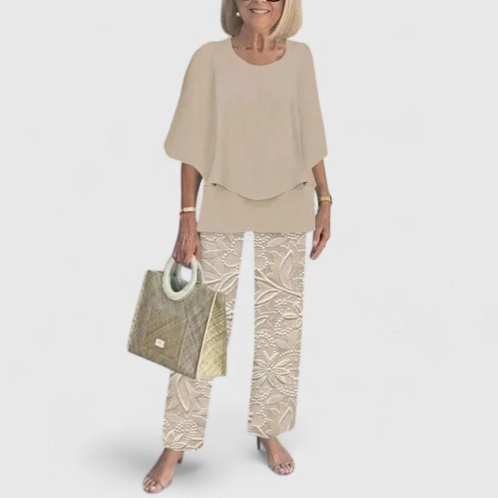 Women's Botanical Batwing Top and Wide-Leg Pants Set