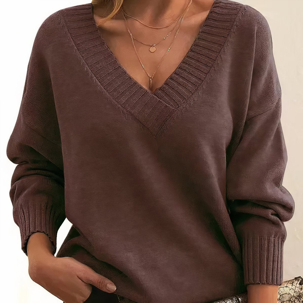 Women's V-Neck Knit Pullover Jumper