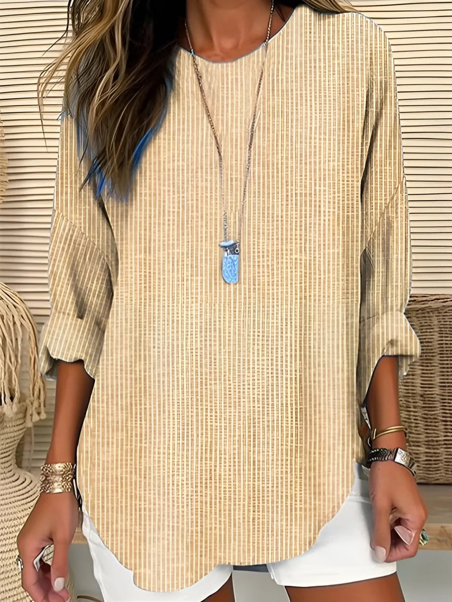 Women's Round-Neck Loose Striped Casual Blouse