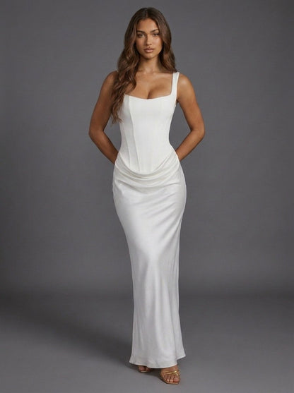 Women's Square-Neck Draped Corset Evening Maxi Dress