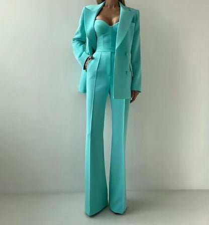 Women's Three-Piece Suit with Blazer, Corset, and Wide-Leg Pants