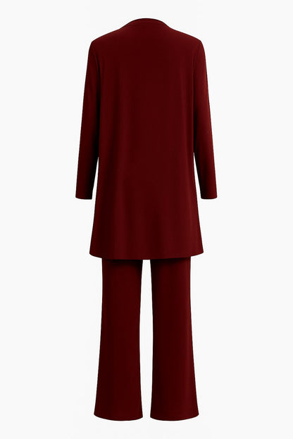 Women's 3-Piece Outfit with Open Duster Cardigan, Inner Top, and Culottes