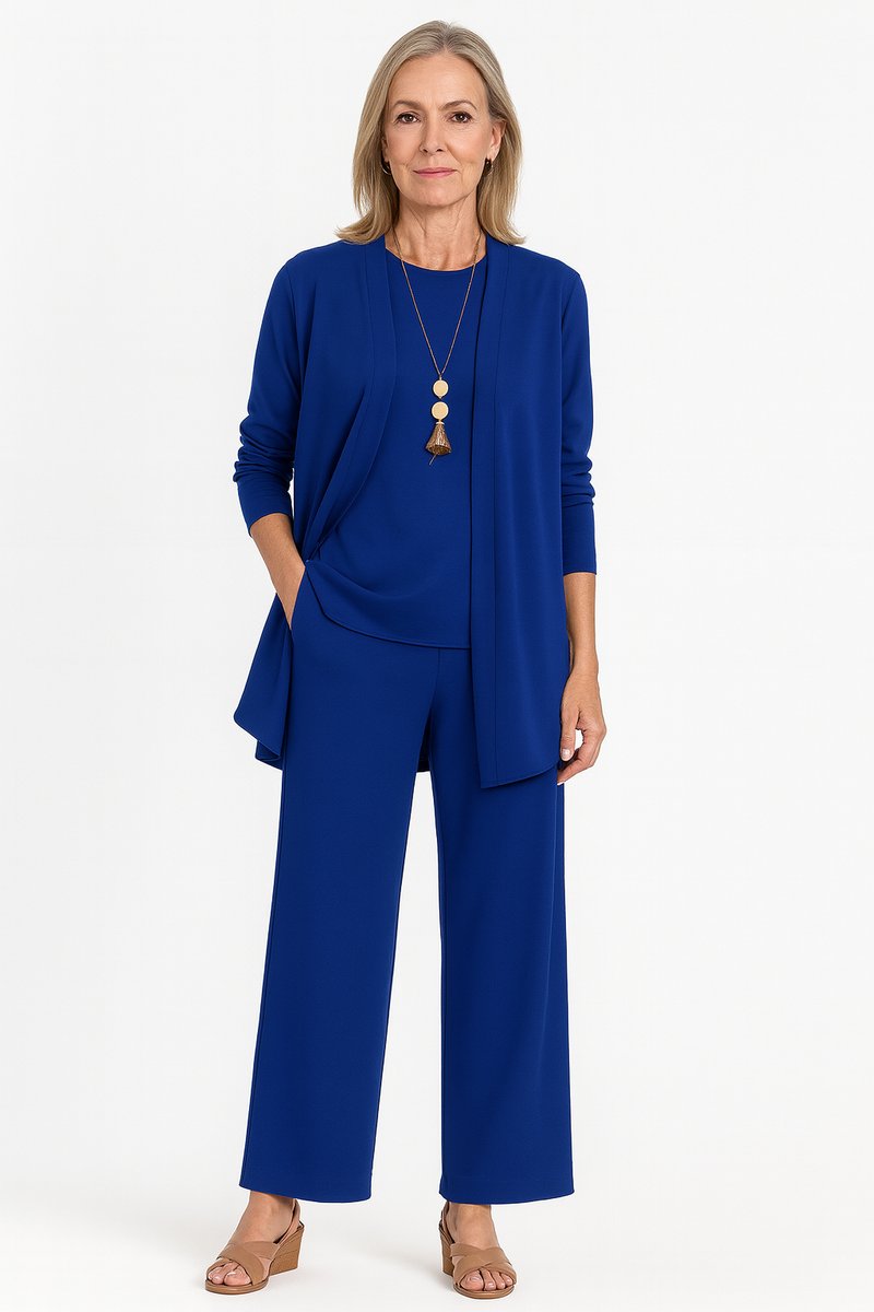 Women's 3-Piece Outfit with Open Duster Cardigan, Inner Top, and Culottes