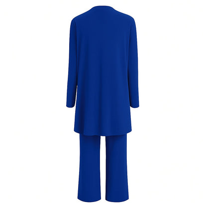 Women's 3-Piece Outfit with Open Duster Cardigan, Inner Top, and Culottes