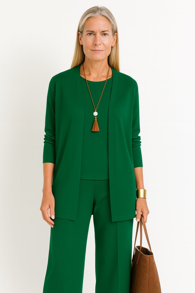 Women's 3-Piece Outfit with Open Duster Cardigan, Inner Top, and Culottes