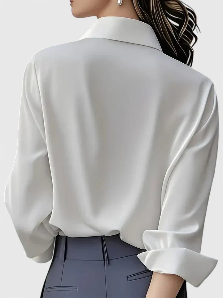 Women's Long-Sleeve Satin Blouse with Concealed Button Placket