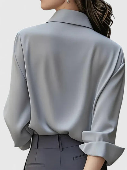 Women's Long-Sleeve Satin Blouse with Concealed Button Placket