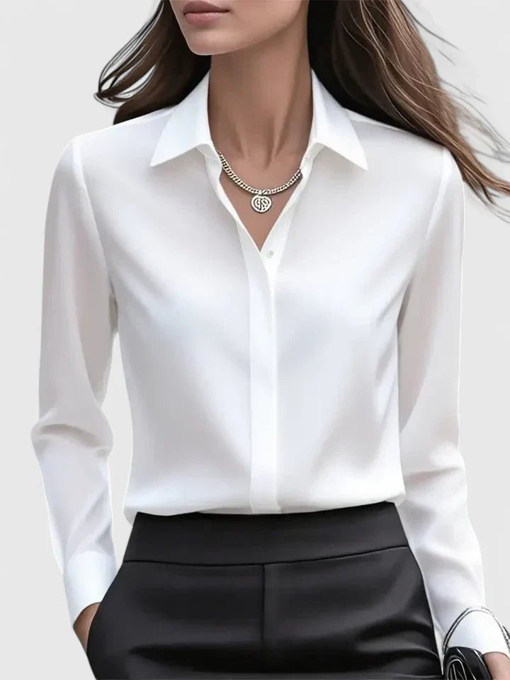 Women's Long-Sleeve Satin Blouse with Concealed Button Placket