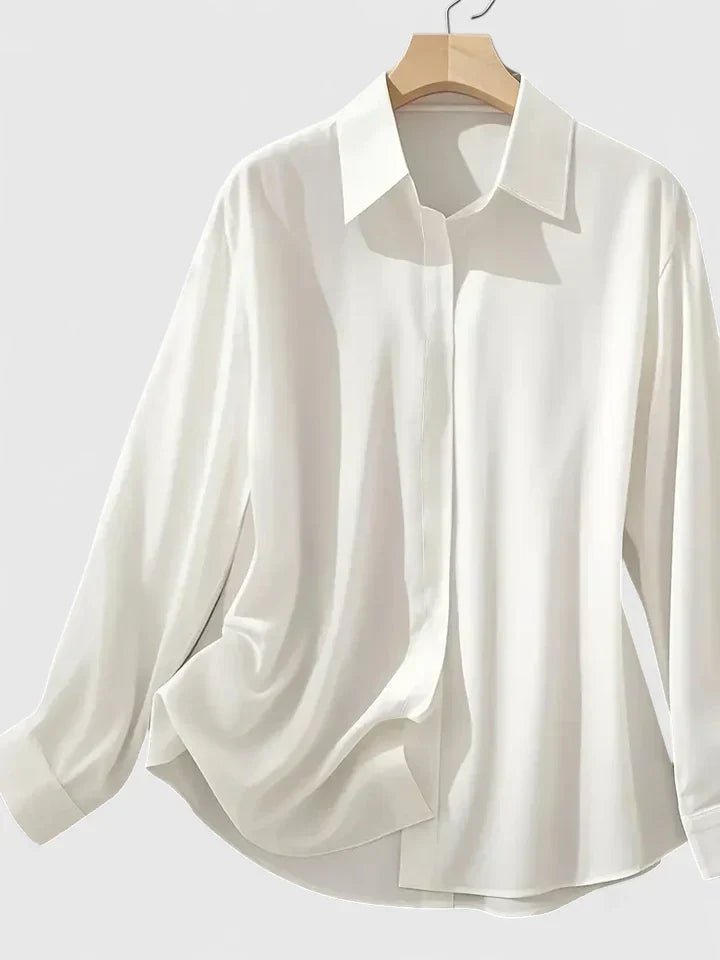 Women's Long-Sleeve Satin Blouse with Concealed Button Placket