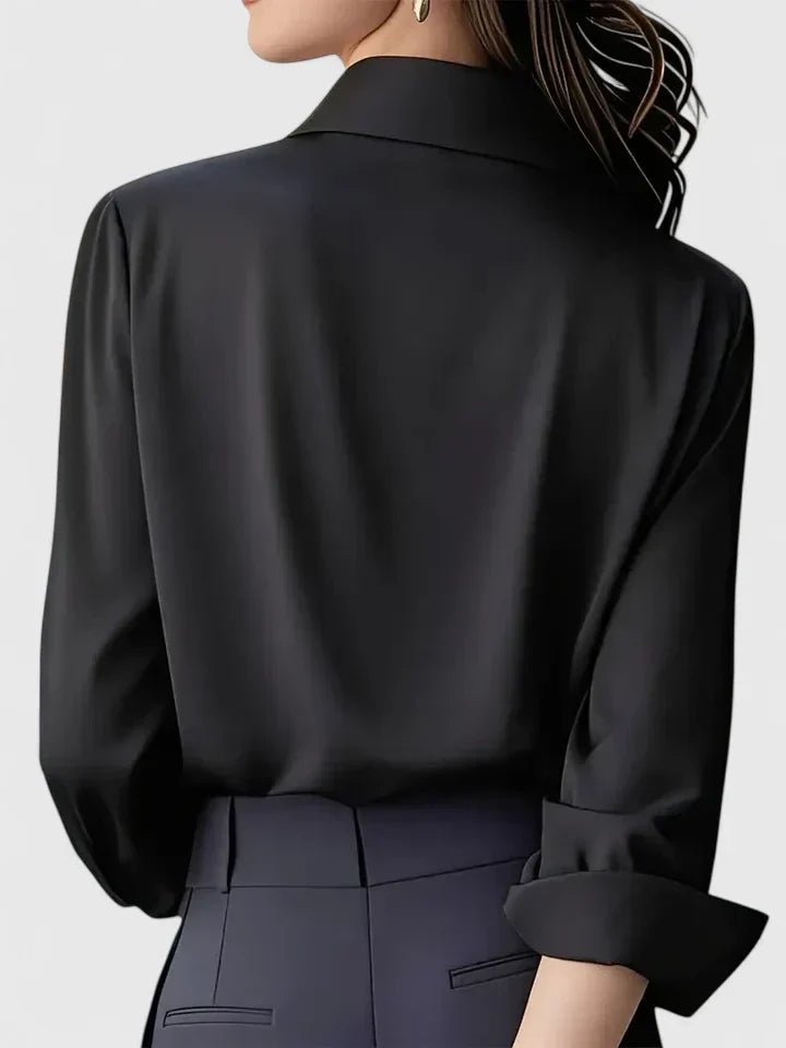 Women's Long-Sleeve Satin Blouse with Concealed Button Placket