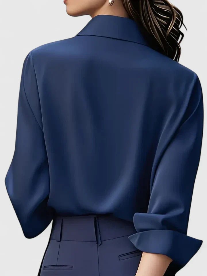Women's Long-Sleeve Satin Blouse with Concealed Button Placket