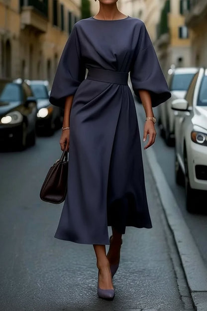 Women's Belted Wide-Sleeve Midi Cocktail Dress