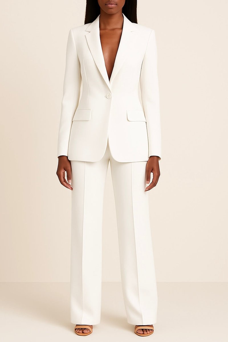 Women's Single-Button Blazer and Wide-Leg Jumpsuit Outfit
