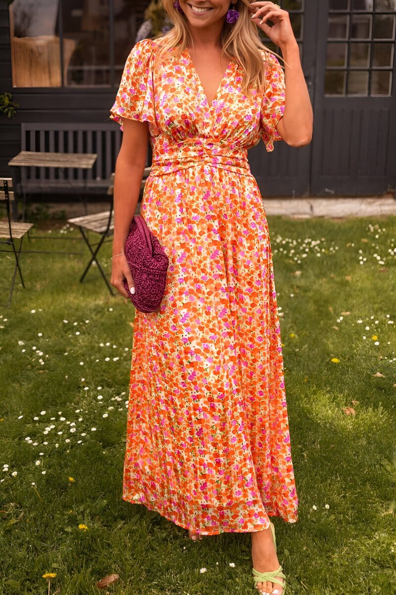 Women's Summer Floral Print V-Neck Maxi Dress