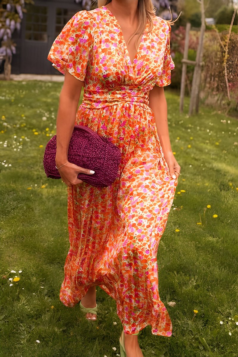 Women's Summer Floral Print V-Neck Maxi Dress