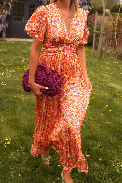 Women's Summer Floral Print V-Neck Maxi Dress