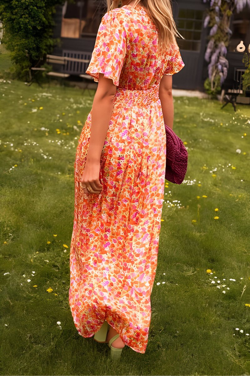 Women's Summer Floral Print V-Neck Maxi Dress