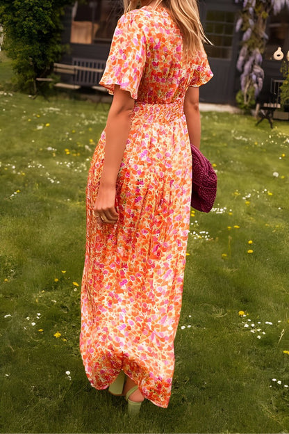 Women's Summer Floral Print V-Neck Maxi Dress