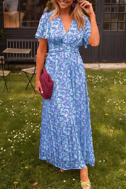 Women's Summer Floral Print V-Neck Maxi Dress