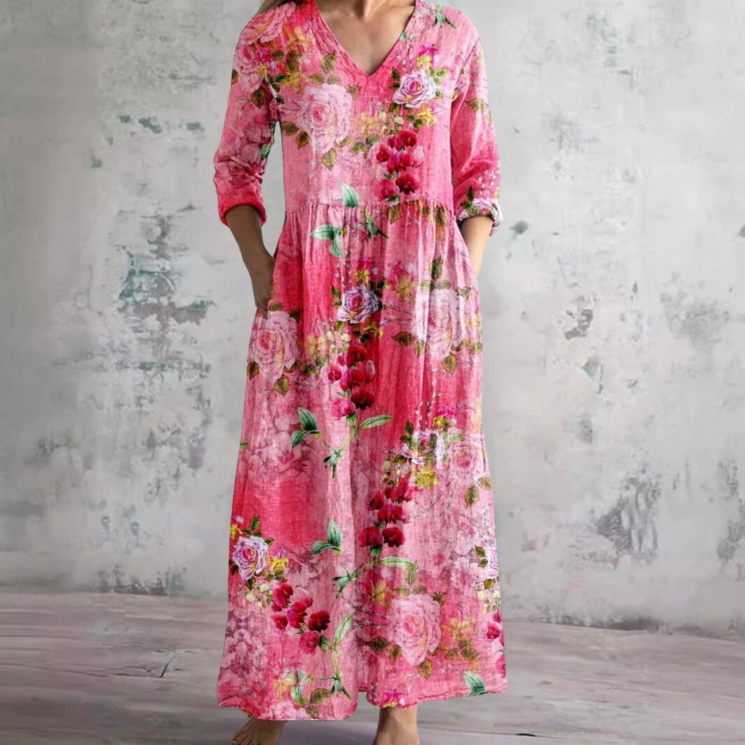 Women's Summer Floral Print V-Neck Maxi Dress