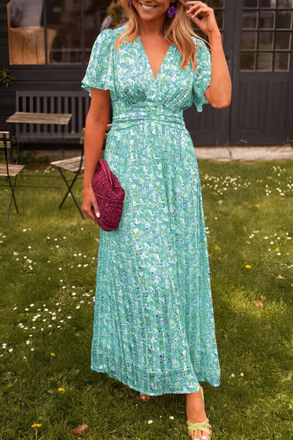 Women's Summer Floral Print V-Neck Maxi Dress